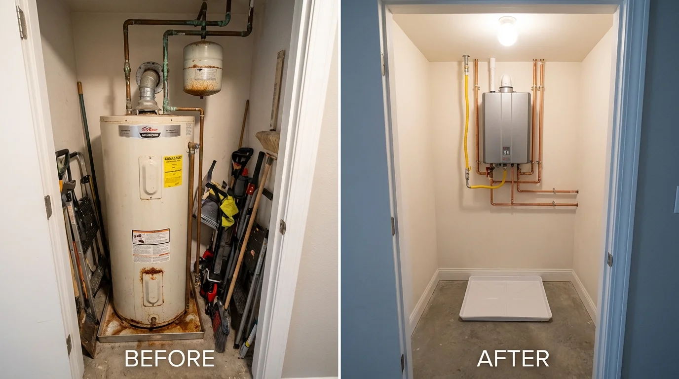 Tank water heater versus wall-mounted tankless unit comparison for Portland, MI homeowners